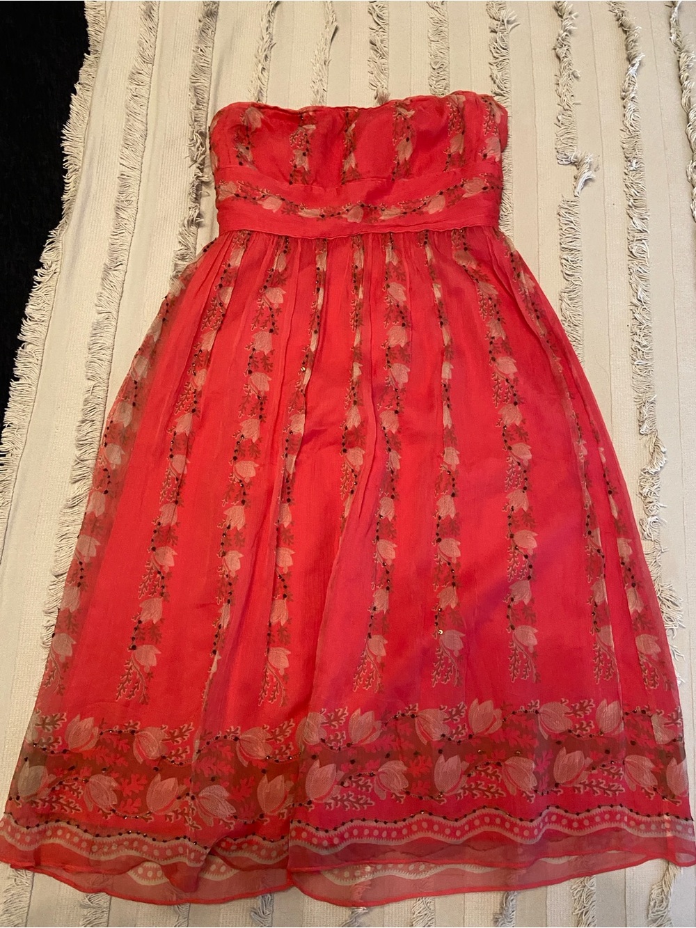 J. Crew Strapless Red Floral Lace Overlay Dress
